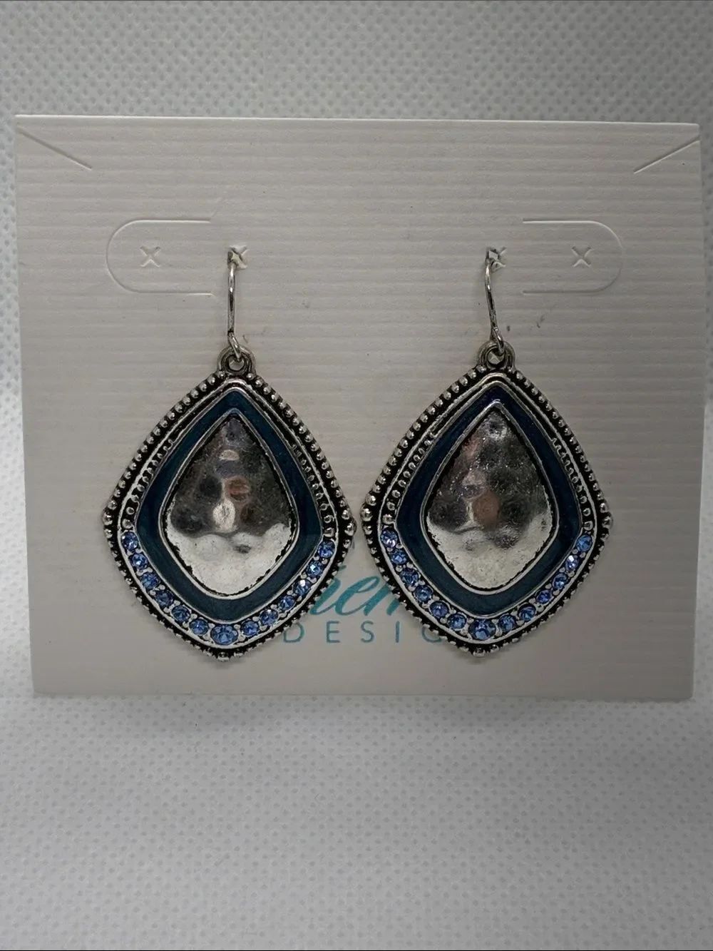 3For$20 Premier Design Silver Teardrop Earrings with Blue Crystal Accents